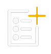 Icon of a checklist with three items and a large yellow plus sign in the upper right corner, suggesting the option to add a new list or item.