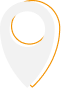 An orange, abstract map pin icon with a spiral design inside, on a white background.