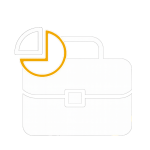 Outline of a briefcase with a yellow-outlined pie chart overlapping the upper left corner.