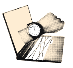 A wristwatch is displayed on a person’s hand, which is emerging from an open laptop keyboard.