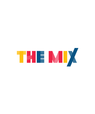 The words THE MIX are displayed in all capital letters with each letter in a different bold colour on a light grey background.